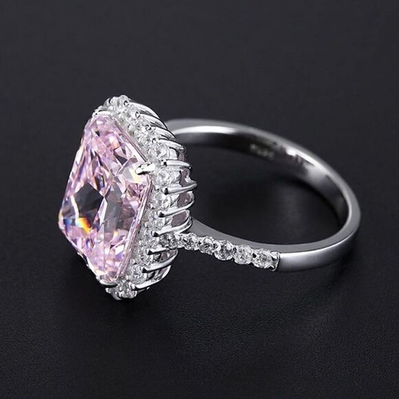 NEW 5 ct Pink Topaz Diamond Halo Engagement Ring - Picture 3 of 5